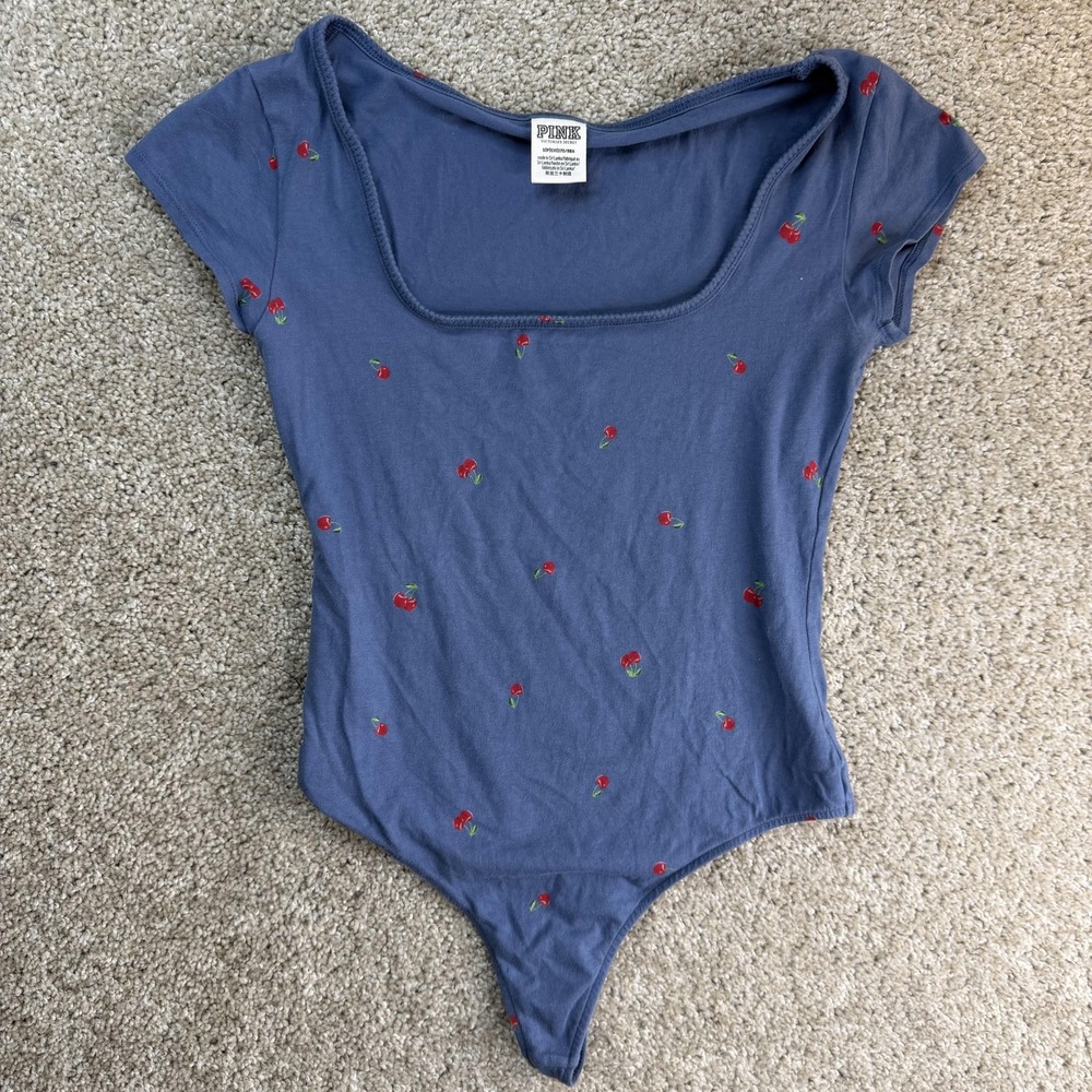 PINK Victoria's Secret Bodysuit Womens Small Blue Floral Stretch One Piece